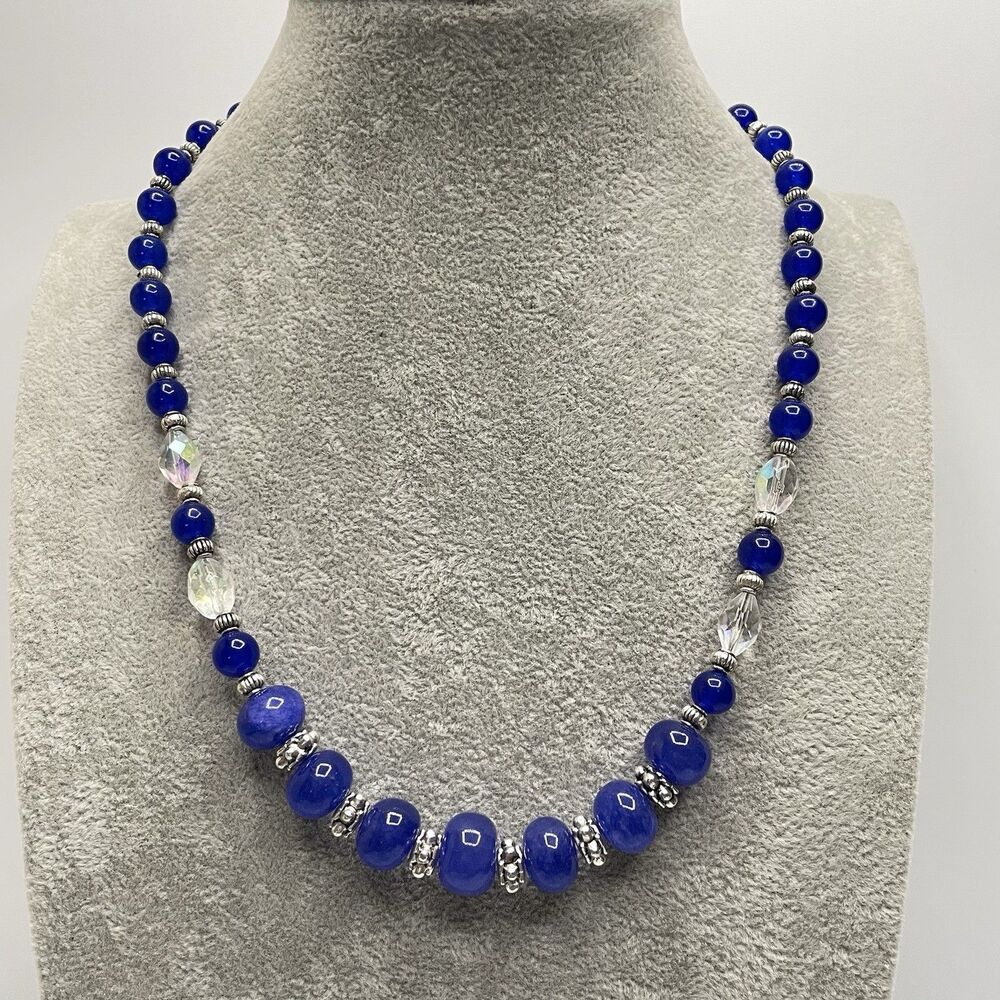 Earth Mined India Blue Gemstone AB Glass Beaded Necklace Elegant Boho Statement